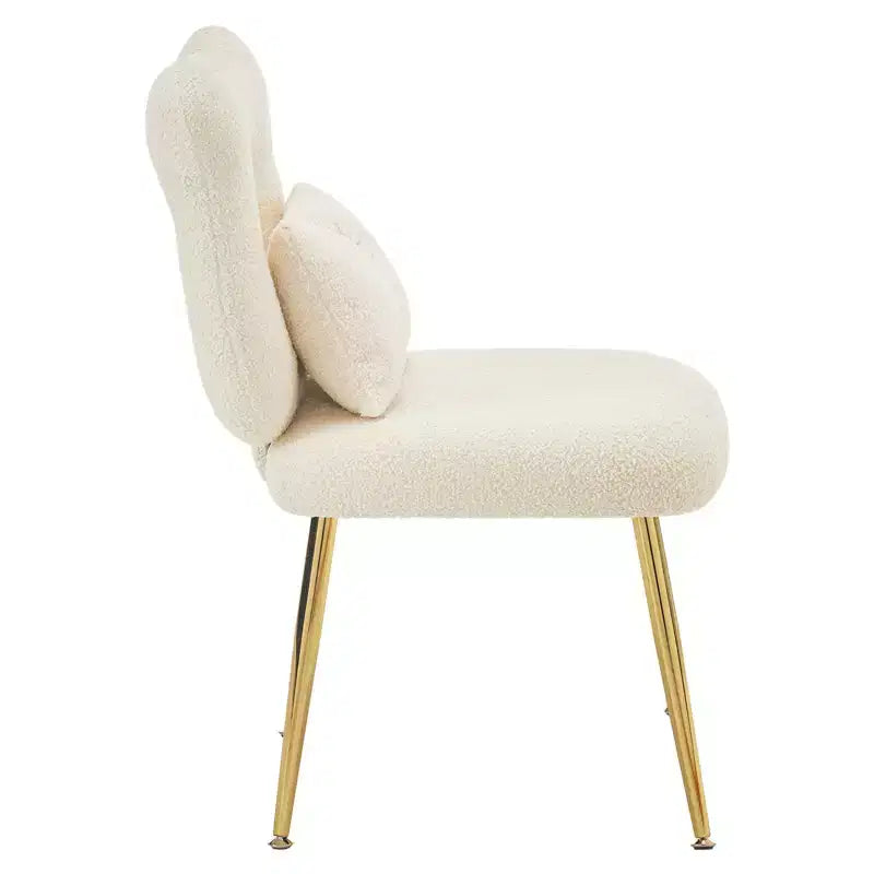 Chaise de vanité Furniliving, revêtement en fausse fourrure de mouton, coussin de dossier et pieds en métal doré, pour salon/dressing/bureau à domicile