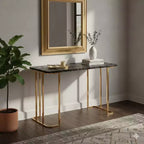 Royal Hampton 47 Inch Desk, USB Power Outlet, Gold Metal Legs, Black Faux Marble