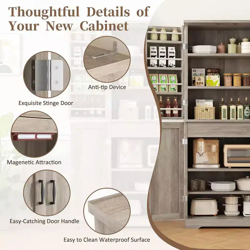 Armoire de cuisine Celebalcony 66.7 avec étagères de porte, tiroir caché et étagère réglable. Meuble de rangement autoportant pour cuisine, salle à manger.