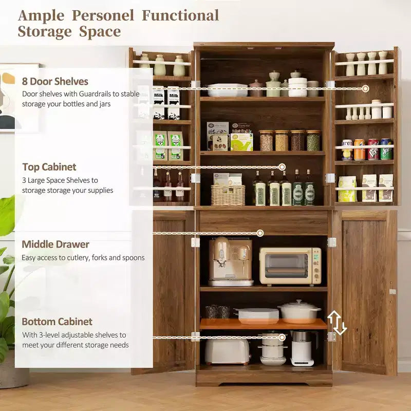 Armoire de cuisine Celebalcony 66.7 avec étagères de porte, tiroir caché et étagère réglable. Meuble de rangement autoportant pour cuisine, salle à manger.