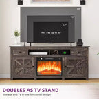 Meuble TV avec cheminée pour téléviseurs jusqu'à 80 pouces, centre de divertissement avec tiroirs de rangement et placards pour salon