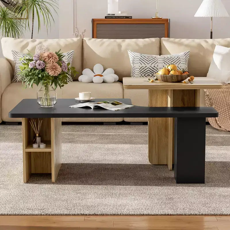 Table basse gigogne de ferme lot de 2, ensemble de tables basses rectangulaires avec rangement pour le salon