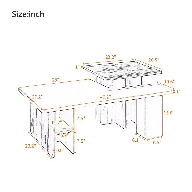 Table basse gigogne de ferme lot de 2, ensemble de tables basses rectangulaires avec rangement pour le salon