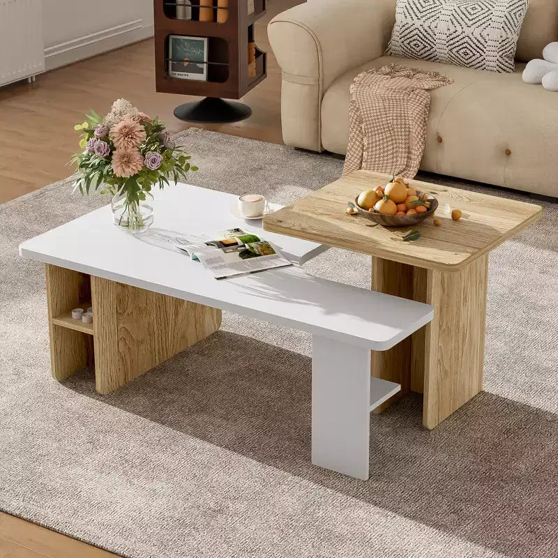 Table basse gigogne de ferme lot de 2, ensemble de tables basses rectangulaires avec rangement pour le salon