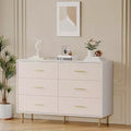 6 Drawer Dresser, Modern White Chest of Drawers with Gold Metal Legs and Handles, Large Double Wooden Dresser for Bedroom, Living room Office