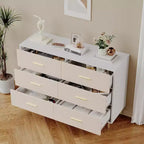 Commode à 6 tiroirs, commode moderne blanche avec pieds et poignées en métal doré, grande commode double en bois pour chambre à coucher, salon, bureau