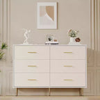 Commode à 6 tiroirs, commode moderne blanche avec pieds et poignées en métal doré, grande commode double en bois pour chambre à coucher, salon, bureau