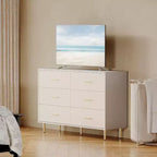 Commode à 6 tiroirs, commode moderne blanche avec pieds et poignées en métal doré, grande commode double en bois pour chambre à coucher, salon, bureau