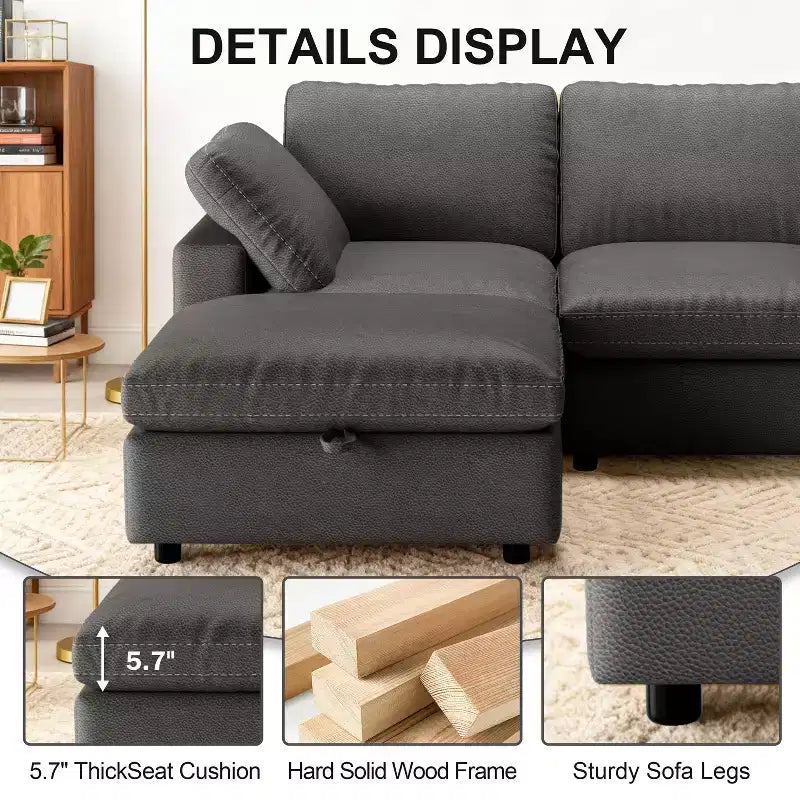 Dyonery Canapé en nuage 100 en similicuir avec ottoman, Canapés modulaires en forme de L en tissu PU résistant aux rayures et aux animaux domestiques, Montage sans outils