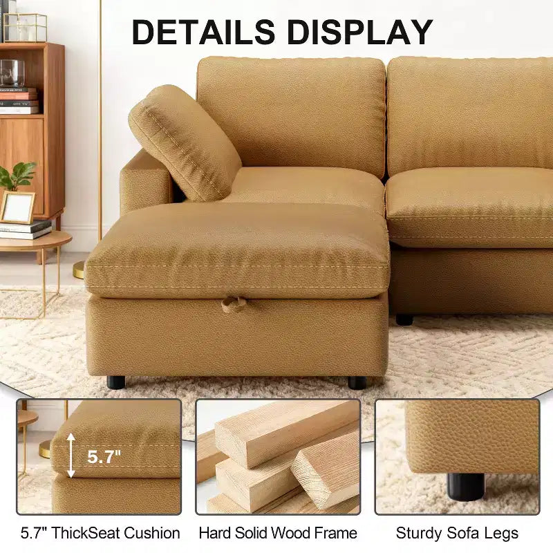 Dyonery Canapé en nuage 100 en similicuir avec ottoman, Canapés modulaires en forme de L en tissu PU résistant aux rayures et aux animaux domestiques, Montage sans outils