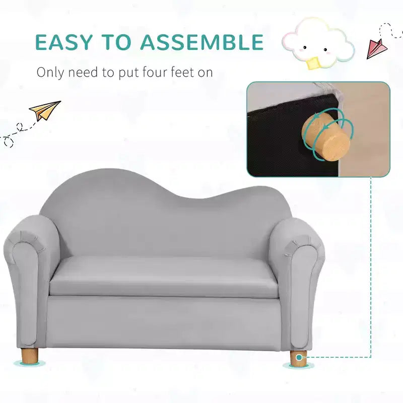 Canapé en mousse ergonomique pour enfants avec coffre de rangement de jouets intégré, canapé pour enfants en velours avec accoudoirs souples, mobilier de salon pour enfants