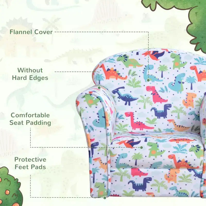 Fauteuil enfant avec motif dinosaure et rembourrage épais