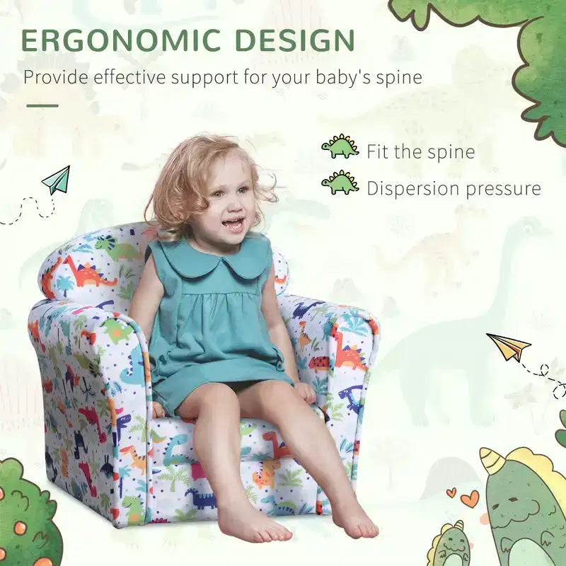 Fauteuil enfant avec motif dinosaure et rembourrage épais