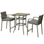 3 PCS Rattan Wicker Bar Set with Wood Grain Top Table and 2 Bar Stools for Outdoor, Patio, Poolside, Garden