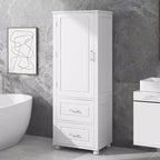 MAYEERTY Tall Bathroom Cabinet Freestanding 2 Drawers Adjustable Shelf MDF Painted White