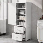 Meuble Colonne de Salle de Bain MAYEERTY sur Pied, 2 Tiroirs, Étagère Réglable, MDF Laqué Blanc