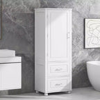 Meuble Colonne de Salle de Bain MAYEERTY sur Pied, 2 Tiroirs, Étagère Réglable, MDF Laqué Blanc
