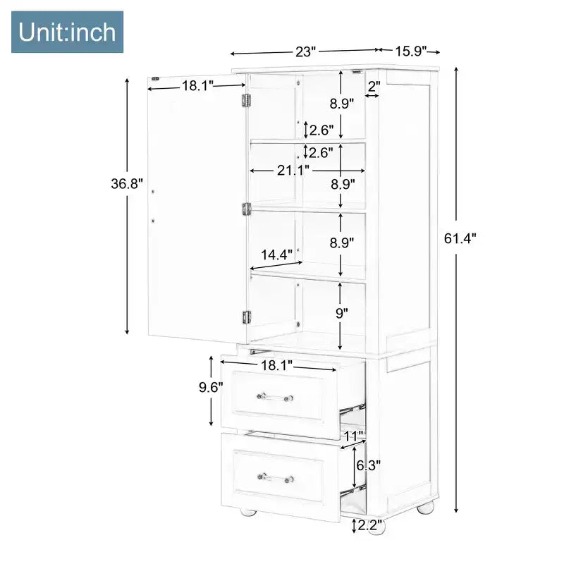 Meuble Colonne de Salle de Bain MAYEERTY sur Pied, 2 Tiroirs, Étagère Réglable, MDF Laqué Blanc