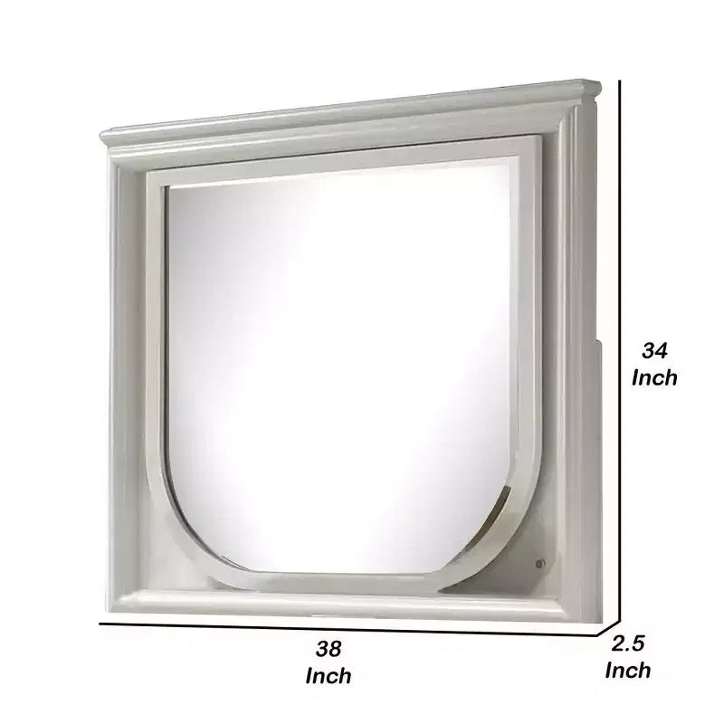 Miroir de commode Royal Hampton, 38 pouces, hévéa blanc, panneaux gaufrés avec LED