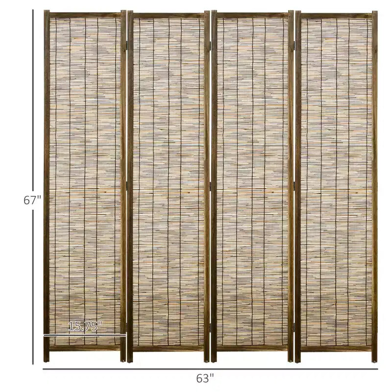 Paravent tissé à la main, 4 panneaux pliants, cloison de séparation intérieure en roseau, 160x170x1.9cm
