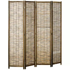 Hand Woven Room Divider, 4 Panel Folding Privacy Screen, Indoor Reed Partition Wall, 63x67x0.75