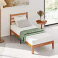 Okak Natural Solid Wood Platform Bed Frame with Wooden Strips Headboard,Primary Bedroom Bed,No Spring Box Needed