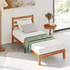 Okak Natural Solid Wood Platform Bed Frame with Wooden Strips Headboard,Primary Bedroom Bed,No Spring Box Needed