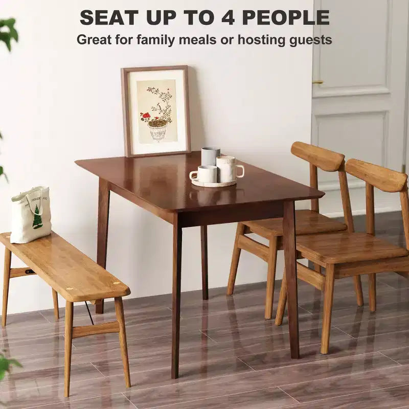 Table de salle à manger rectangulaire de 120 cm pour 4 personnes, table de cuisine moderne de style Mid-Century avec pieds en bois d'hévéa pour salle à manger