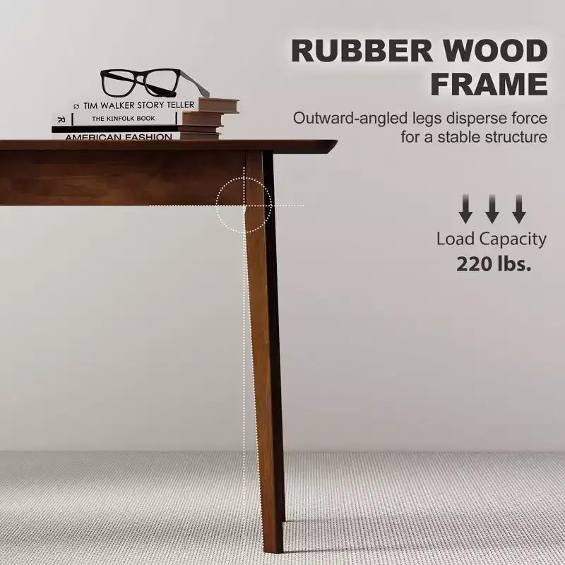 Table de salle à manger rectangulaire de 120 cm pour 4 personnes, table de cuisine moderne de style Mid-Century avec pieds en bois d'hévéa pour salle à manger