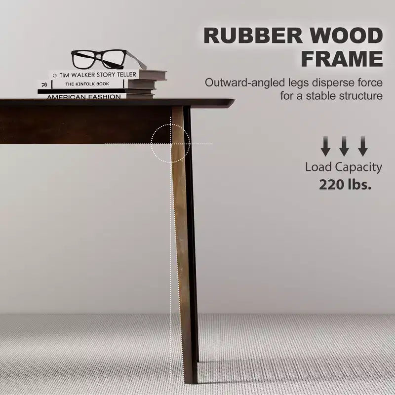 Table de salle à manger rectangulaire de 120 cm pour 4 personnes, table de cuisine moderne de style Mid-Century avec pieds en bois d'hévéa pour salle à manger