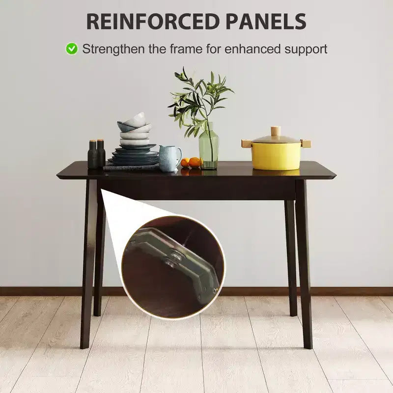 Table de salle à manger rectangulaire de 120 cm pour 4 personnes, table de cuisine moderne de style Mid-Century avec pieds en bois d'hévéa pour salle à manger