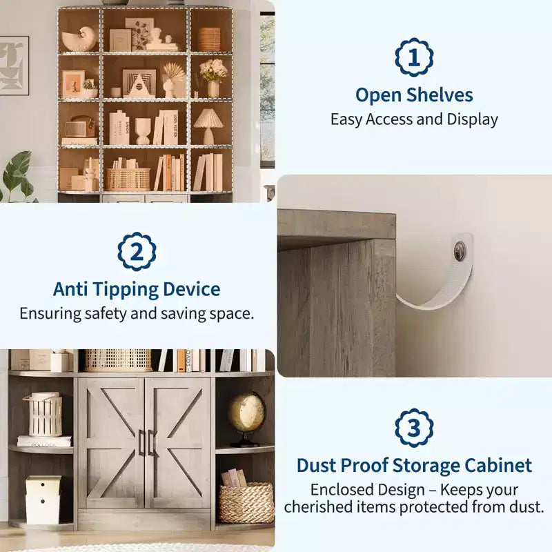 Étagère de 75 pouces avec rangement, bibliothèque de 6 niveaux et 47 pouces de large de style ferme moderne, meuble de rangement, étagère de présentation pour bureau à domicile, salon