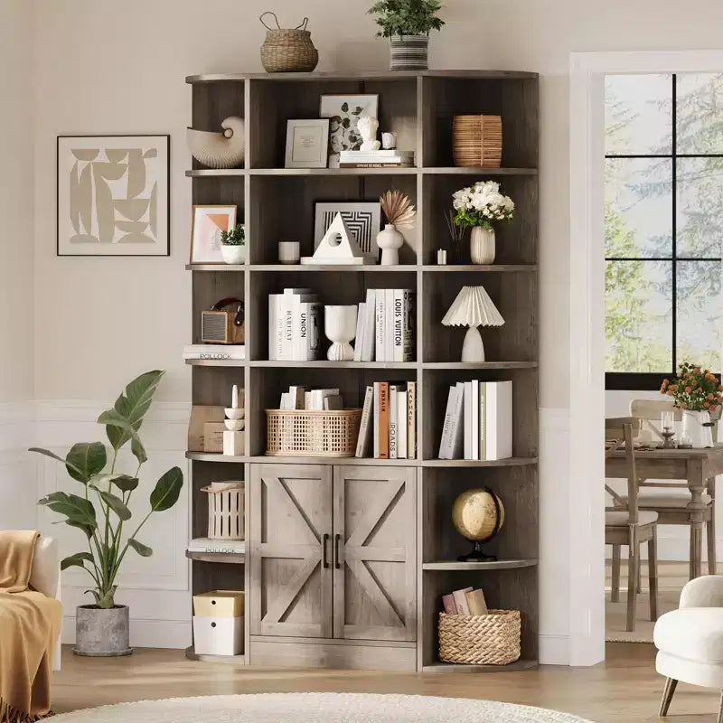 Étagère de 75 pouces avec rangement, bibliothèque de 6 niveaux et 47 pouces de large de style ferme moderne, meuble de rangement, étagère de présentation pour bureau à domicile, salon