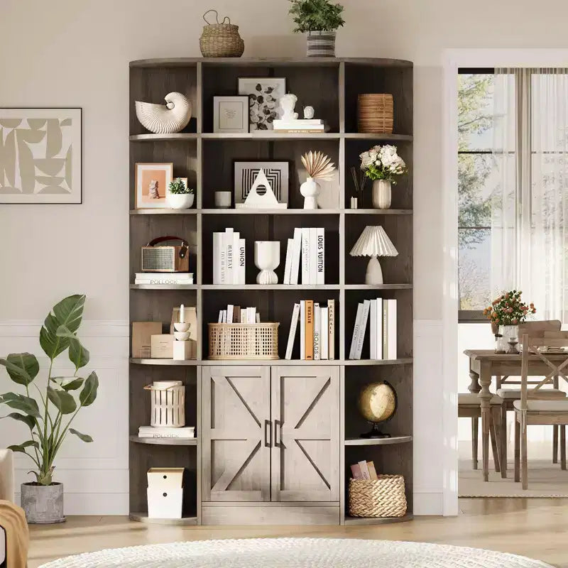 Étagère de 75 pouces avec rangement, bibliothèque de 6 niveaux et 47 pouces de large de style ferme moderne, meuble de rangement, étagère de présentation pour bureau à domicile, salon