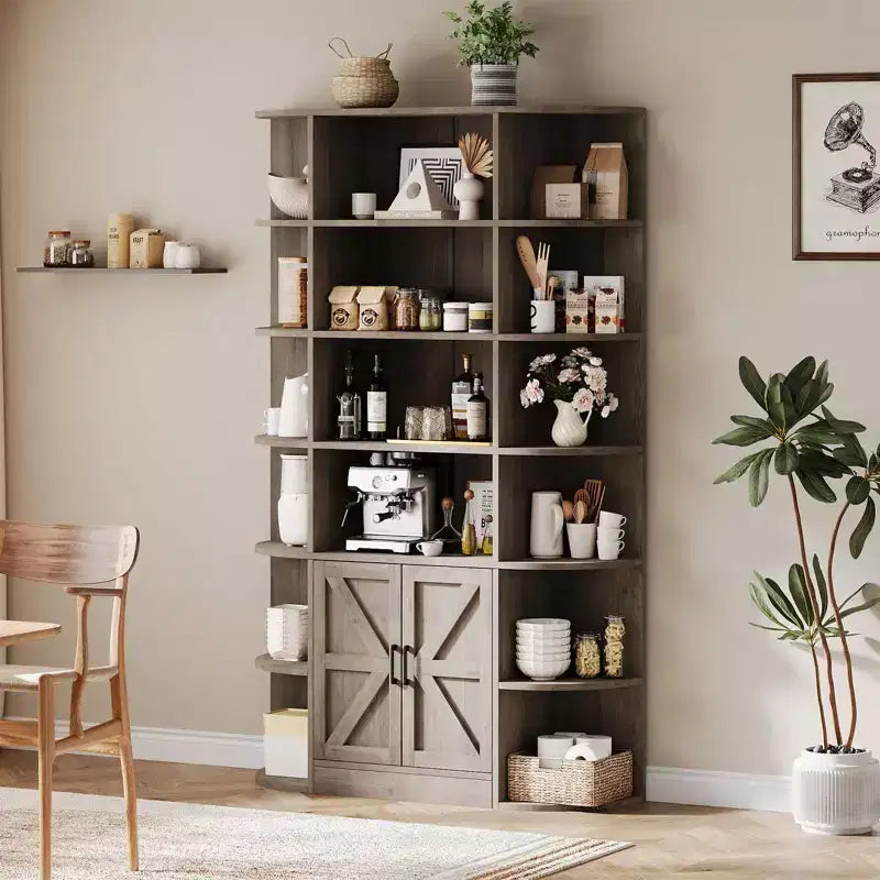Étagère de 75 pouces avec rangement, bibliothèque de 6 niveaux et 47 pouces de large de style ferme moderne, meuble de rangement, étagère de présentation pour bureau à domicile, salon