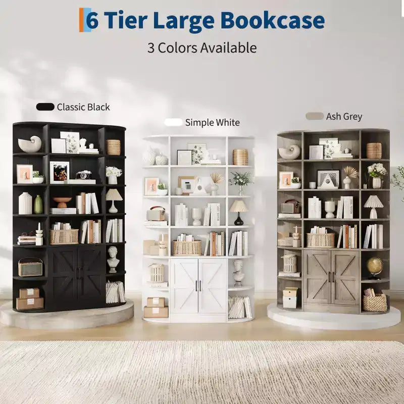 Étagère de 75 pouces avec rangement, bibliothèque de 6 niveaux et 47 pouces de large de style ferme moderne, meuble de rangement, étagère de présentation pour bureau à domicile, salon