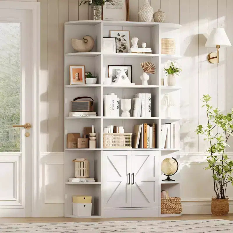 Étagère de 75 pouces avec rangement, bibliothèque de 6 niveaux et 47 pouces de large de style ferme moderne, meuble de rangement, étagère de présentation pour bureau à domicile, salon