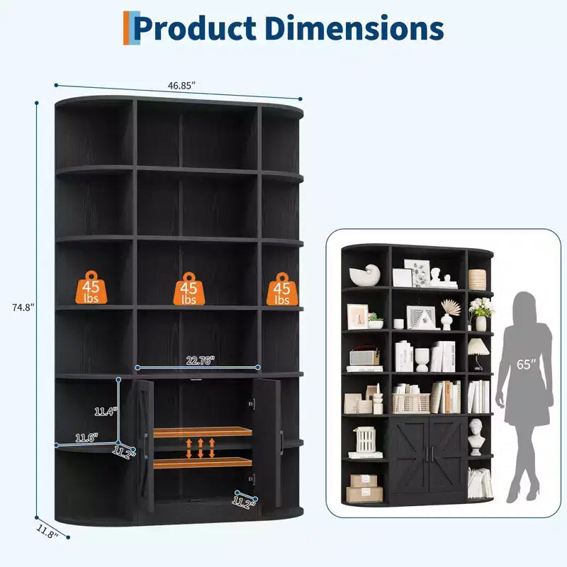 Étagère de 75 pouces avec rangement, bibliothèque de 6 niveaux et 47 pouces de large de style ferme moderne, meuble de rangement, étagère de présentation pour bureau à domicile, salon