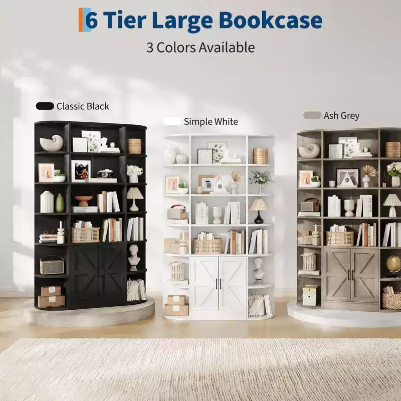 Étagère de 75 pouces avec rangement, bibliothèque de 6 niveaux et 47 pouces de large de style ferme moderne, meuble de rangement, étagère de présentation pour bureau à domicile, salon