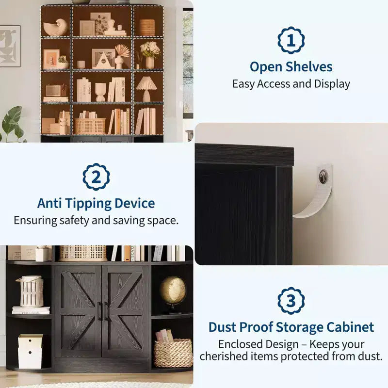 Étagère de 75 pouces avec rangement, bibliothèque de 6 niveaux et 47 pouces de large de style ferme moderne, meuble de rangement, étagère de présentation pour bureau à domicile, salon