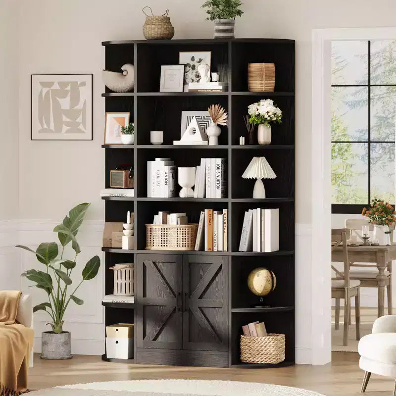 Étagère de 75 pouces avec rangement, bibliothèque de 6 niveaux et 47 pouces de large de style ferme moderne, meuble de rangement, étagère de présentation pour bureau à domicile, salon