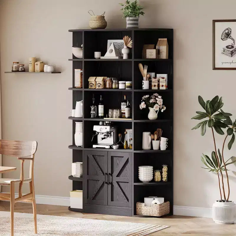 Étagère de 75 pouces avec rangement, bibliothèque de 6 niveaux et 47 pouces de large de style ferme moderne, meuble de rangement, étagère de présentation pour bureau à domicile, salon