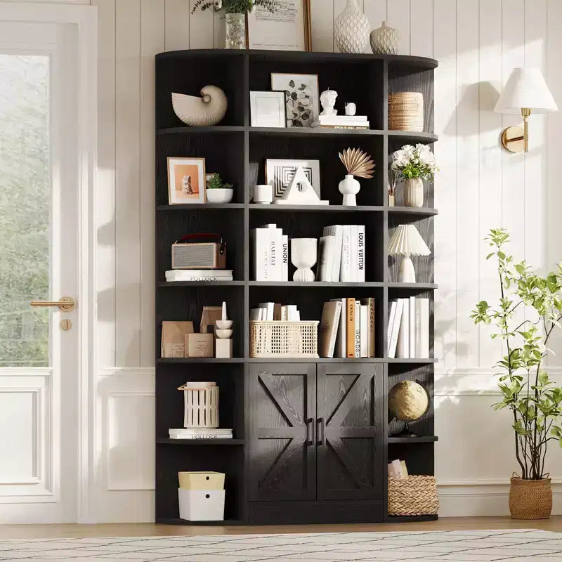 Étagère de 75 pouces avec rangement, bibliothèque de 6 niveaux et 47 pouces de large de style ferme moderne, meuble de rangement, étagère de présentation pour bureau à domicile, salon
