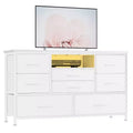 GustoWave 8-Drawer Fabric TV Stand  Sturdy Metal Frame Media Console with Wood Top for Living Room, Entryway, Bedroom, or Guest Room
