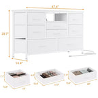 Meuble TV en tissu à 8 tiroirs GustoWave – Console multimédia robuste avec cadre en métal et plateau en bois pour salon, entrée, chambre ou chambre d'amis