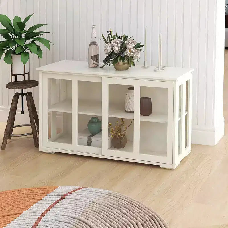 MAYEERTY Armoire de rangement de cuisine blanche, conception de porte vitrée pour l'affichage et le rangement