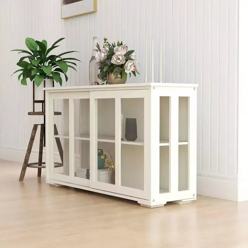 MAYEERTY Armoire de rangement de cuisine blanche, conception de porte vitrée pour l'affichage et le rangement