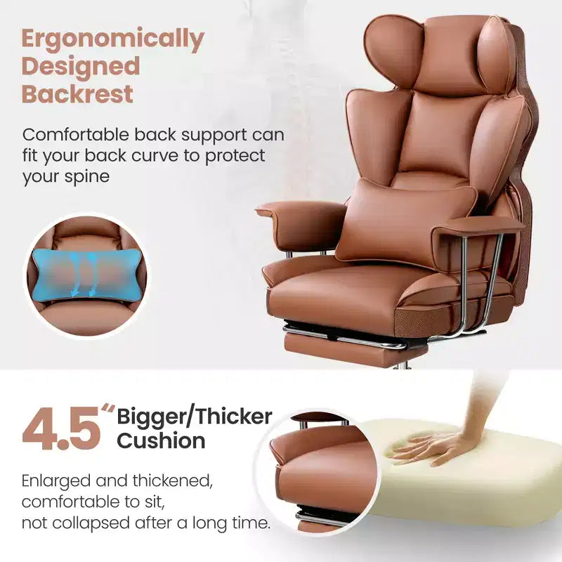 Chaise de bureau ERDOM, fauteuil de direction grand format avec repose-pieds, support dorsal ergonomique inclinable et haut