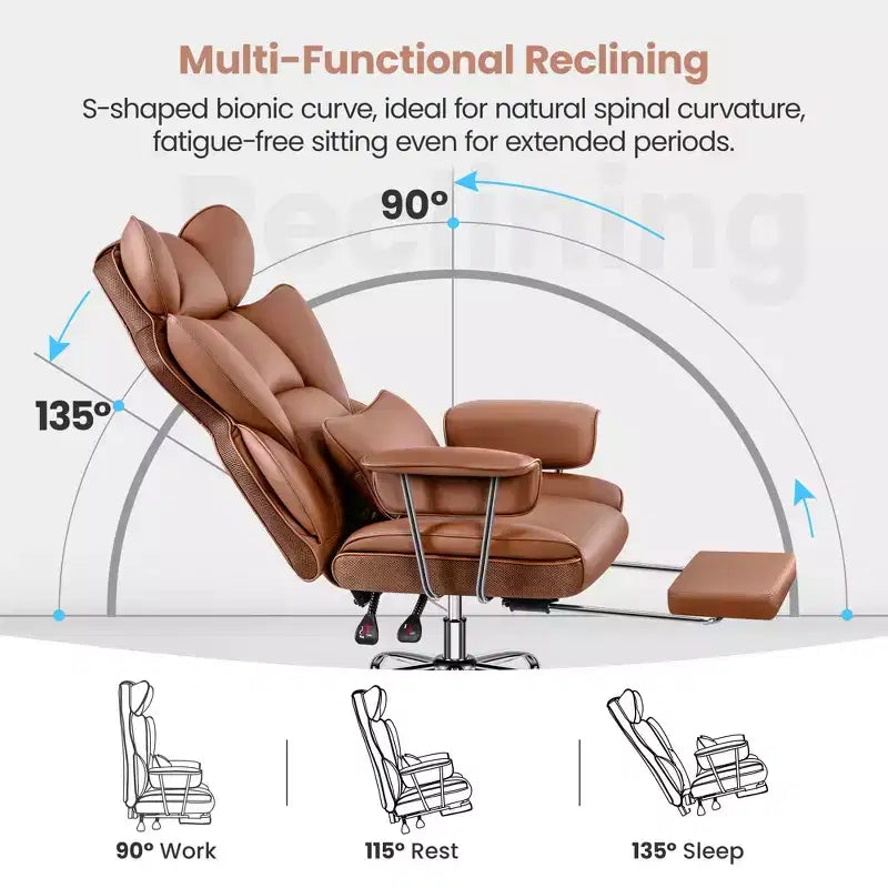 Chaise de bureau ERDOM, fauteuil de direction grand format avec repose-pieds, support dorsal ergonomique inclinable et haut