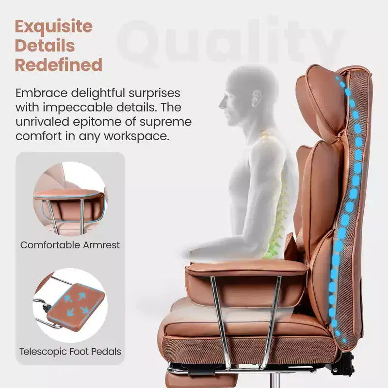 Chaise de bureau ERDOM, fauteuil de direction grand format avec repose-pieds, support dorsal ergonomique inclinable et haut